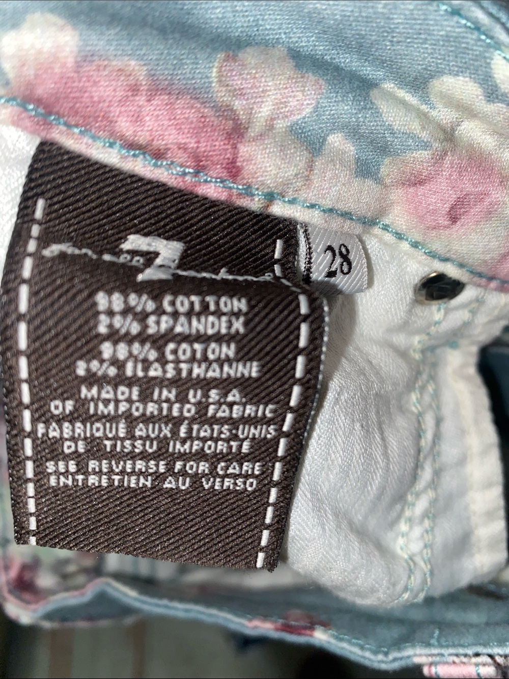 7 For All Mankind Floral Skinny Jeans - Blue/Pink/White/Green SZ 28 - Picture 9 of 10